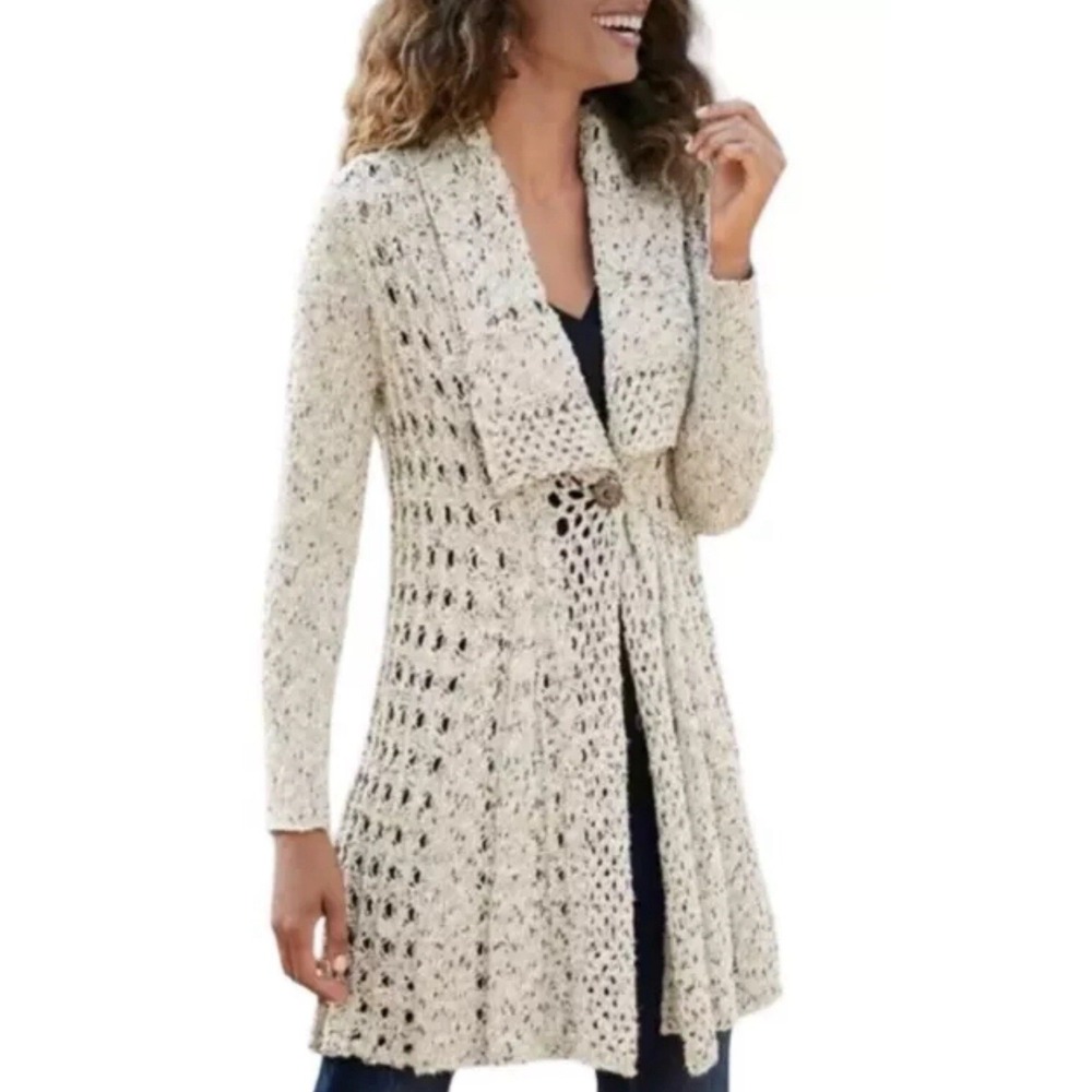 Soft Surroundings Cardigan Medium Womens Teressa Duster Crochet Loose Knit NWT - Picture 4 of 4